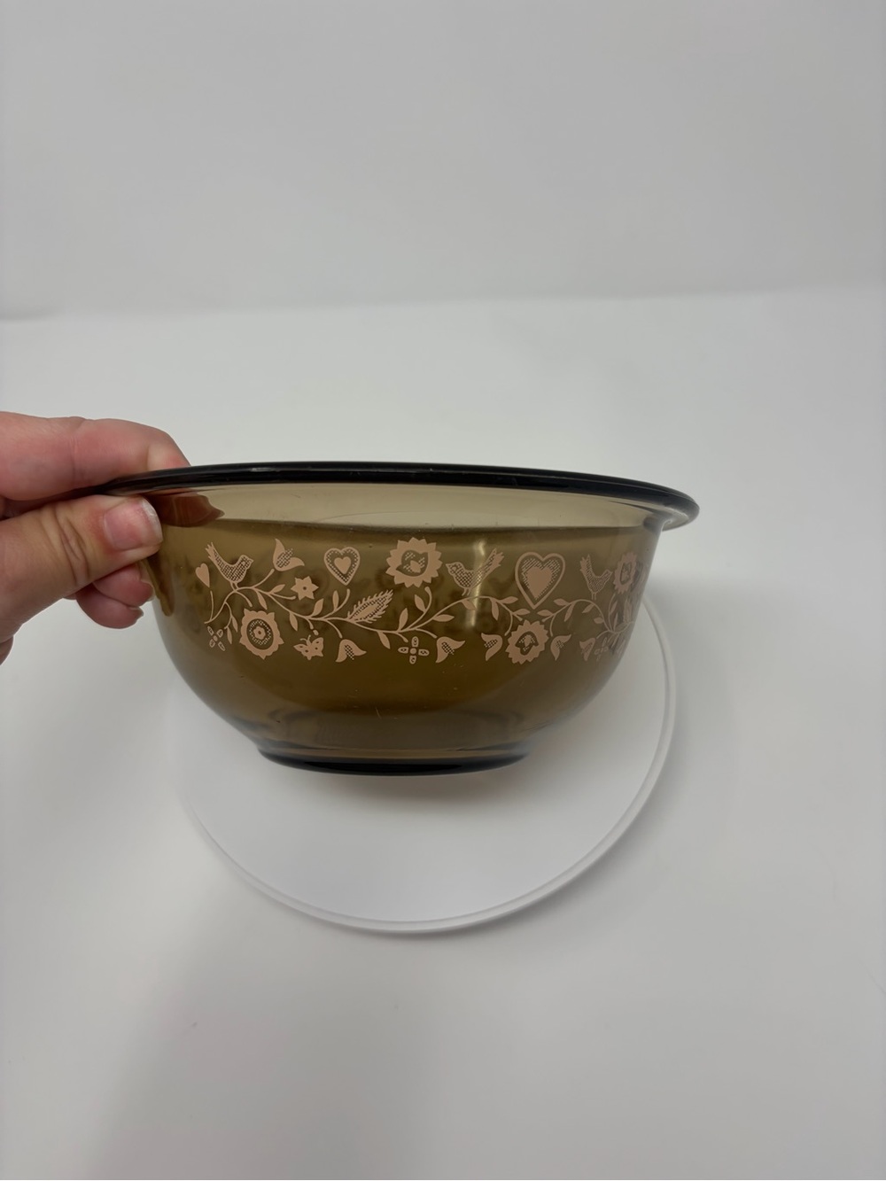 Vintage Pyrex Brown/Amber Clear Mixing Bowl Festive Harvest